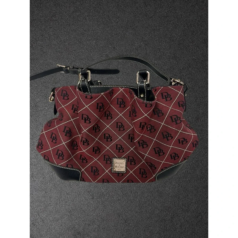 Dooney & Bourke Signature Quilt Brenna Satchel Handbag Burgundy Red DB Monogram